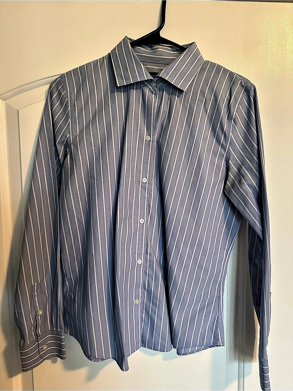 Ann Taylor Striped Button Down Shirt in Blue & White